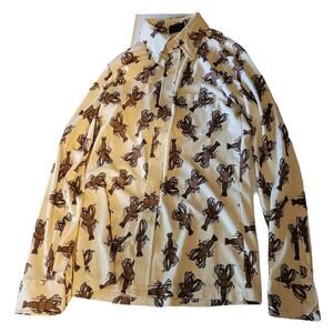 Puritan Sportswear Men's Button Up Shirt Medium Yellow Lobster Print W Flaw